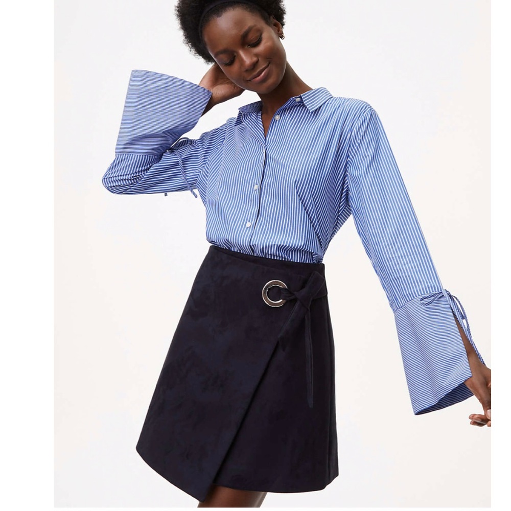 Loft Striped Tie Bell Sleeve Shirt